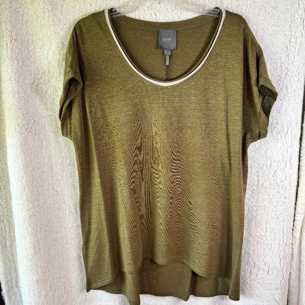 Lysse Jungle Khaki Classic Tee Short Sleeve Women's Size L 95% Linen NWT